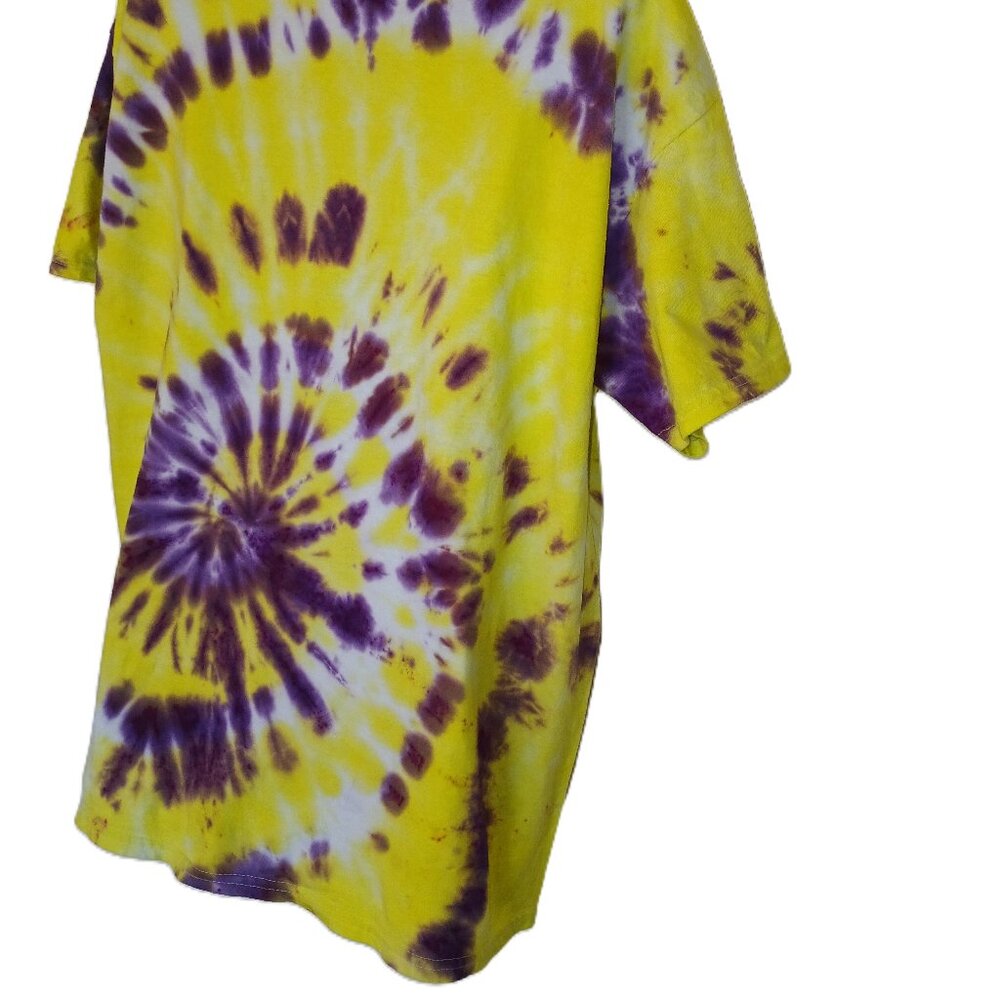 Yellow and Purple Tie Dye T Shirt with Swirl Pattern Unisex Adult Size XL - Picture 15 of 15